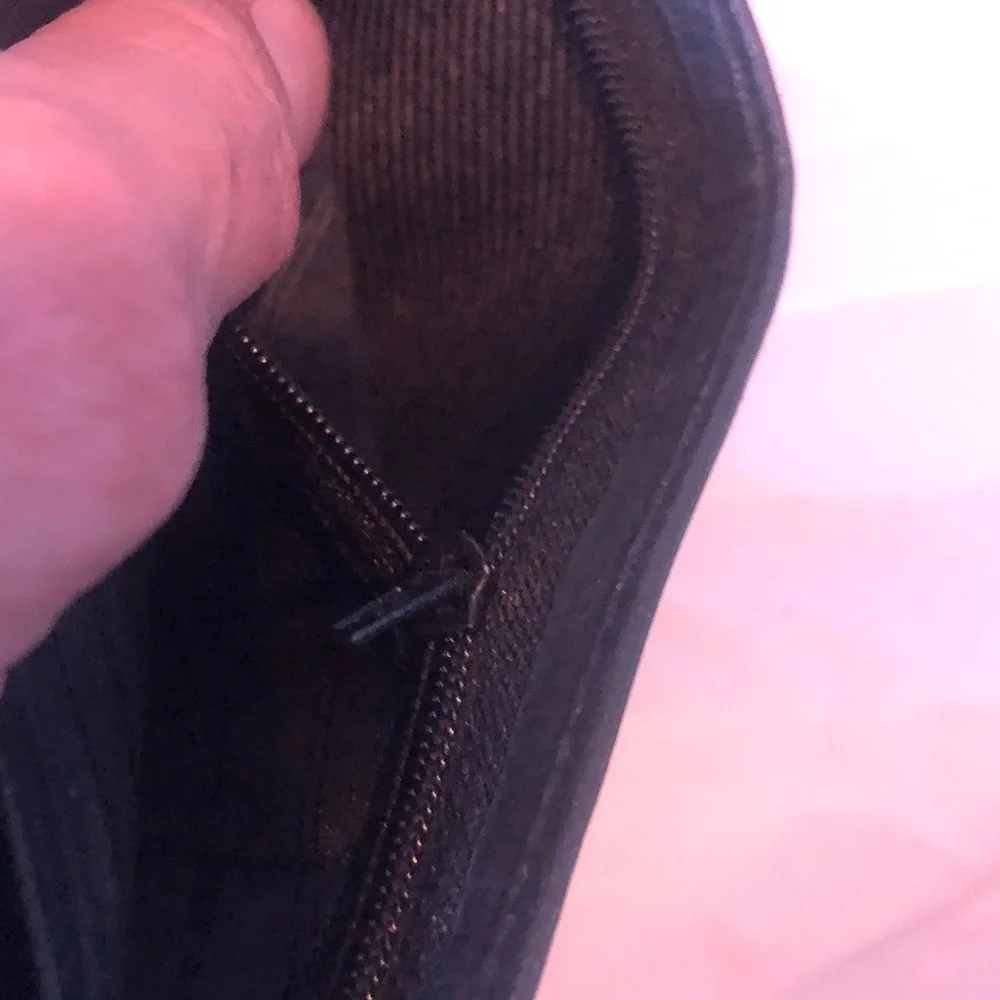 Buttery black leather men’s wallet with zip billfold compartment; new & quality